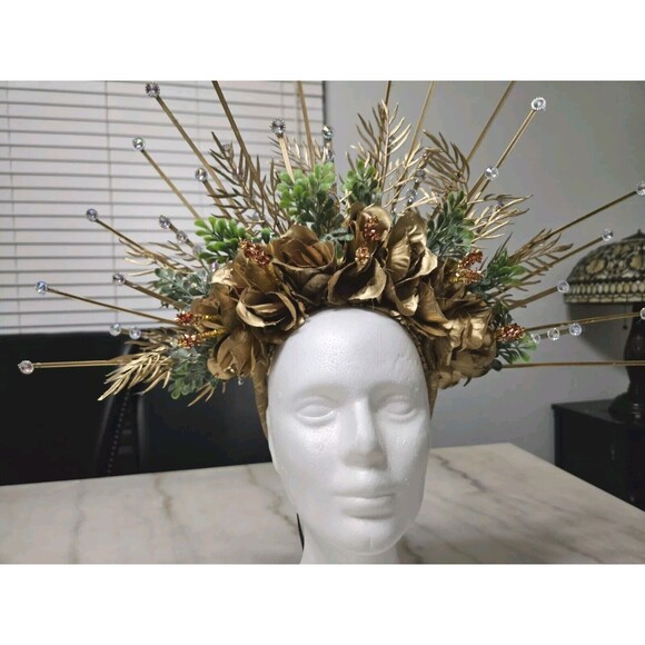 Accessories - Golden Flowers Halo Crown, Floral Headpiece, Handmade, NEW